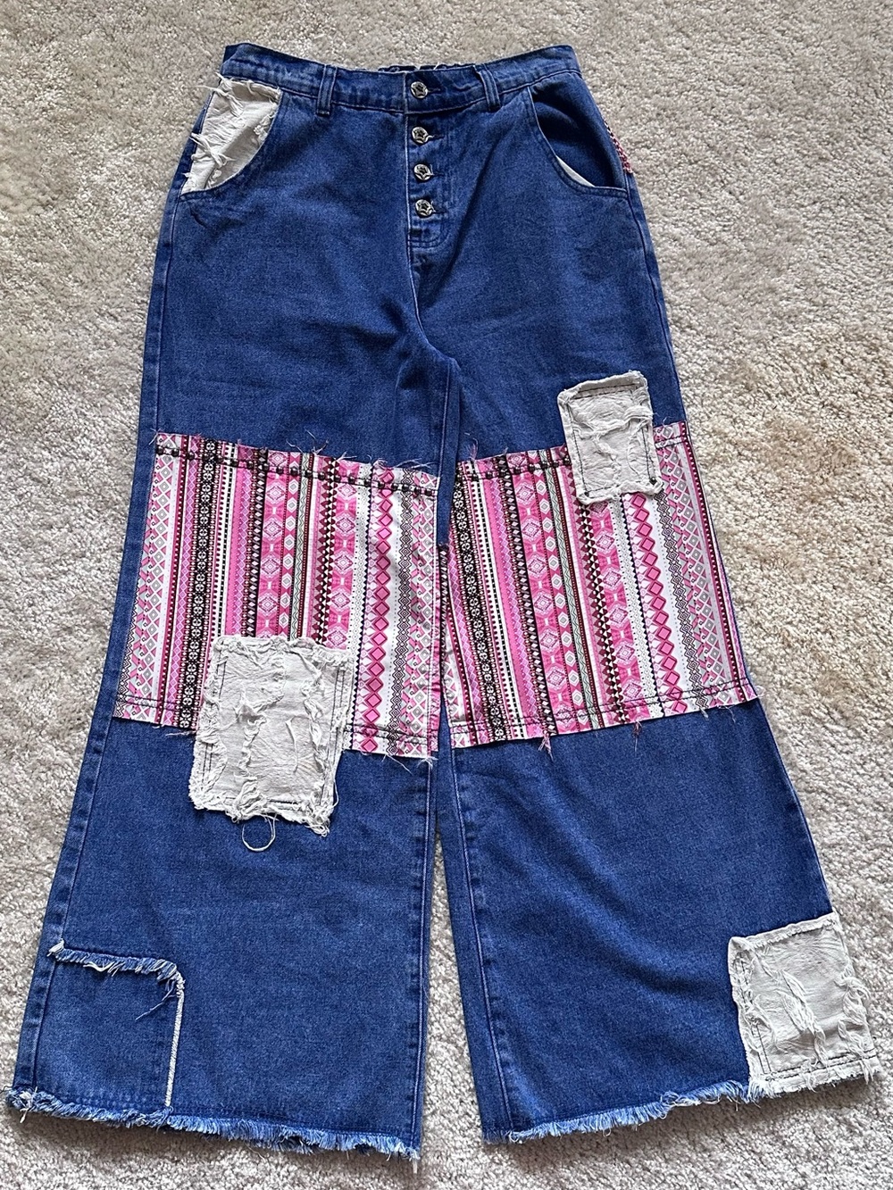 POL - Boho Patchwork Wide-Leg Jeans